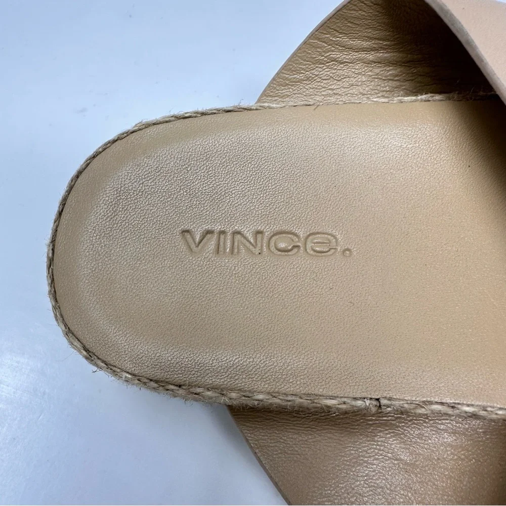 Vince Fatima-B Leather Wedge Sandals Flip Flops Thongs Cappuccino Nude Size 8.5